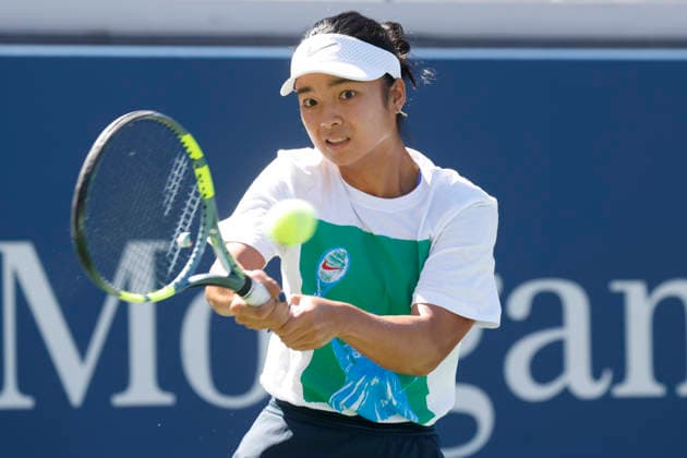 Alexandra Eala of the Philippines practices on The Grandstand Court with Naomi Osaka of Japan at the 2026 US Open Tennis Championship at the USTA Billie Jean King National Tennis Center in New York City on Saturday, August 29, 2026.  NYP20260829101 JOHNxANGELILLO