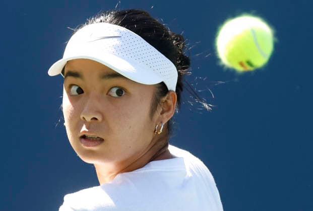 Alexandra Eala of the Philippines practices on The Grandstand Court with Naomi Osaka of Japan at the 2026 US Open Tennis Championship at the USTA Billie Jean King National Tennis Center in New York City on Saturday, August 29, 2026.  NYP20260829102 JOHNxANGELILLO