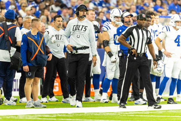 Aug 29, 2026; Indianapolis, Indiana, USA; Indianapolis Colts head coach Shane Steichen looks on during NFL, American Football Herren, USA preseason game action against the Detroit Lions at Lucas Oil Stadium. Mandatory Credit: -Cal Media Indianapolis USA - ZUMAc04_ 20260829_zma_c04_018 Copyright: xJohnxMersitsx