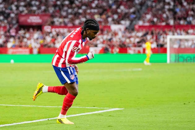 August 29, 2026, Sevilla, Sevilla, Spain: Ademola Lookman of Atletico de Madrid celebrates a goal during the Spanish league, LaLiga EA Sports, football match played between Sevilla FC and Atletico de Madrid at Ramon Sanchez-Pizjuan stadium on August 29, 2026, in Sevilla, Spain. Sevilla Spain - ZUMAa181 20260829_zaa_a181_161 Copyright: xJoaquinxCorcherox