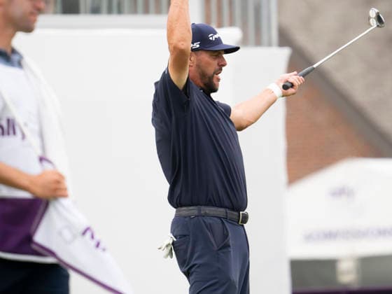 GRAND BLANC, MI - AUGUST 29: Michael Block of United States of America reacts after putting the ball on the 18th green during the second round of the PGA, Golf Herren TOUR Champions The Ally Challenge on August 29, 2026, at Warwick Hills Golf and Country Club in Grand Blanc, Michigan. (Photo by Joseph Weiser Icon Sportswire) GOLF: AUG 29 PGA TOUR Champions The Ally Challenge EDITORIAL USE ONLY Icon260829038