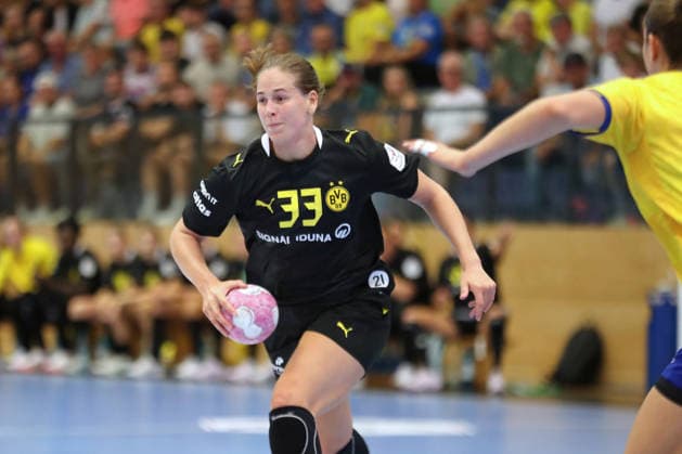 Handball, Alsco HBF1: HC Leipzig - Borussia Dortmund; 29.08.2026 Guro Nestaker (33, Borussia Dortmund). Alsco Handball Bundesliga Frauen HBF1, Saison 2026 2027, 1. Spieltag: HC Leipzig vs. Borussia Dortmund am 29.08.2026 im Sportcenter Markranstädt. Copyright: xBEAUTIFULxSPORTS JanxKaeferx