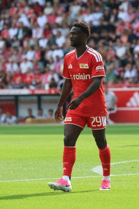 BERLIN, DEUTSCHLAND - AUGUST 29: Emmanuel Latte Lath (Union Berlin, 29), during the match in the German Bundesliga: Union Berlin - Eintracht Frankfurt at Stadion An der Alten Foersterei on matchday 32 on August 29, 2026 in Berlin, Deutschland. DFB regulations prohibit any use of photographs as image sequences and or quasi video. Berlin Deutschland Copyright: xO.Frankex