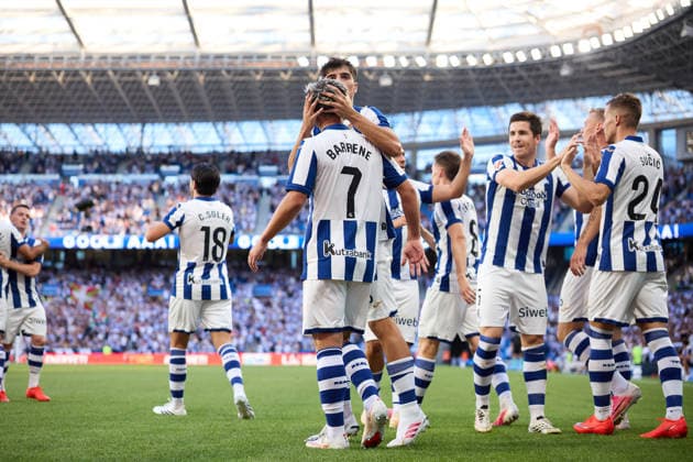 Real Sociedad v RCD Espanyol - LaLiga EA Sports Ander Barrenetxea of Real Sociedad celebrates after scoring the team s first goal during the LaLiga EA Sports match between Real Sociedad and RCD Espanyol at Anoeta on August 29, 2026, in San Sebastian, Spain. San Sebastian Anoeta Basque Country Spain RL_RSOvRCDE_LALIGA_2K26_000015 Copyright: xRicardoxLarreinax