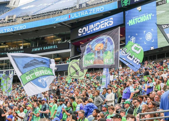 SEATTLE, WA - AUGUST 29: Wide view of fans waving flags in the stands in the second half during the MLS, Fussball Herren, USA match between Chicago Fire FC and Seattle Sounders FC on August 29, 2026 at Lumen Field in Seattle, Washington. (Photo by Leslie Plaza Johnson Icon Sportswire) SOCCER: AUG 29 MLS Seattle Sounders FC vs Chicago Fire FC EDITORIAL USE ONLY Icon260829018