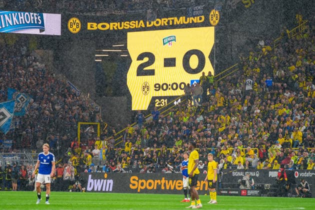 Endergebnis 2:0 für Borussia Dortmund, Deutschland: Fussball, Bundesliga, Saison 2026 27, 1. Spieltag, 29.08.2026, Borussia Dortmund vs Hamburger SV, Signal-Iduna-Park (Dortmund, Nordrhein-Westfalen) *** Final score: 2-0 for Borussia Dortmund, German soccer, Bundesliga, 2026-27 season, Matchday 1, August 29, 2026, Borussia Dortmund vs. Hamburger SV, Signal Iduna Park, Dortmund, North Rhine-Westphalia Copyright: xLeonxFrickx