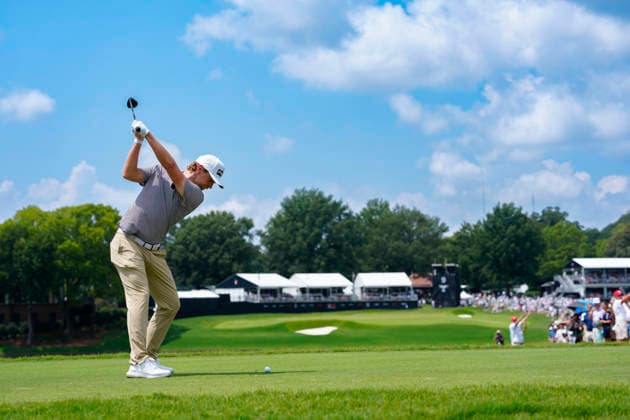 August 29, 2026, Atlanta, Georgia, USA: Kristoffer Reitan (Norway) hits his tee shot on the 9th hole, during the third round at East Lake Golf Club. PGA, Golf Herren Tour TOUR Championship  - ZUMAd212 20260829_zsp_d212_006 Copyright: xRichardxDolex