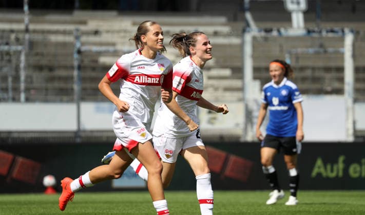 29.08.26 Frauen VfB Stuttgart - Hamburger SV Deutschland, Stuttgart, 29.08.2026, Fussball, Frauen, Bundesliga, Saison 2026 2027, VfB Stuttgart - Hamburger SV (2:1): Reena Wichmann (VfB Stuttgart); Jubel Tor 1:1 Wichmann. *** August 29, 2026 Women s VfB Stuttgart vs. Hamburger SV Germany, Stuttgart, August 29, 2026, Soccer, Women s, Bundesliga, 2026–2027 Season, VfB Stuttgart vs. Hamburger SV 2–1 Reena Wichmann (VfB Stuttgart) celebrates goal 1–1 Wichmann