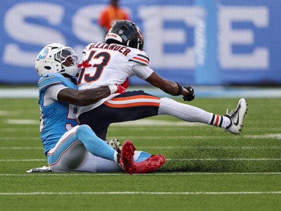 NFL, American Football Herren, USA 2026: Bears Vs Titans AUG 29 Aug 29, 2026; Nashville, Tennessee, USA; Chicago Bears wide receiver Maurice Alexander (13) is tackled by Tennessee Titans defensive tackle Khalen Saunders (59) during the NFL preseason game between the Chicago Bears and the Tennessee Titans at Nissan Stadium (Nashville). Mandatory Credit: Stephen Furst-Cal Media (Credit Image: Â Stephen Furst Cal Sport Media) Nashville Tennessee USA EDITORIAL USE ONLY Copyright: xx ZUMA-20260829_zma_c04_082.jpg StephenxFurstx csmphotothree515293