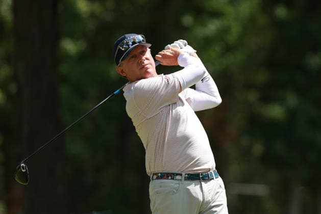 The Ally Challenge GRAND BLANC,MICHIGAN-AUGUST 29: Jason Caron of the United States plays his tee shot on the 9th hole during the second round of The Ally Challenge presented by McLaren at Warwick Hills Golf & Country Club, Grand Blanc, MI, USA Saturday, August 29, 2026. Grand Blanc Michigan United States  Copyright: xJorgexLemusx originalFilename:lemus-theallyc260829_nptX9.jpg