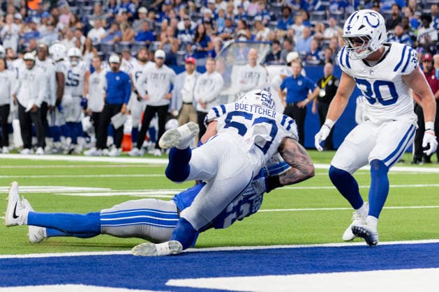 August 29, 2026, Indianapolis, Indiana, U.S: Detroit Lions wide receiver Jackson Meeks (13) backs into the end zone for a touchdown during the preseason game between the Detroit Lions and the Indianapolis Colts at Lucas Oil Stadium, Indianapolis, Indiana. NFL, American Football Herren, USA 2026 Lions 25-16 Colts  - ZUMAs304 20260829_zaf_s304_042 Copyright: xScottxStuartx