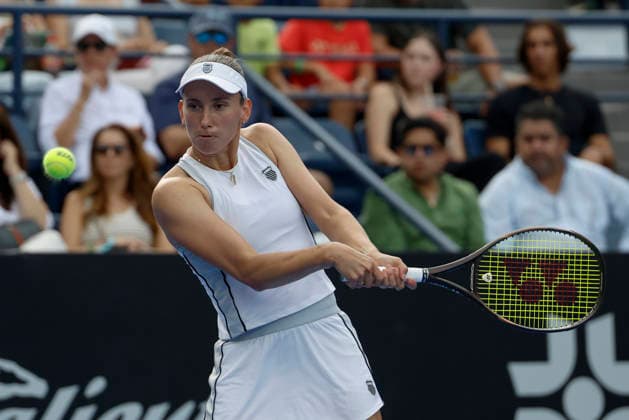 August 29, 2026, Monterrey, Nuevo Leon, Mexico: Elise Mertens (BEL) in action against Diane Parry (FRA) during the Monterrey Open WTA, Tennis Damen 500 final at the GNP Stadium in Monterrey, Nuevo Leon. Tenis 2026: Final WTA 500 Monterrey Parry Vs Mertens  - ZUMAo125 20260829_zip_o125_001 Copyright: xAntonioxOjedax