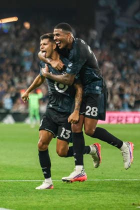 August 29, 2026, St. Paul, Minnesota, United States: Minnesota United FC defense ANTHONY MARKANICH (13) celebrates a goal with his teammate Minnesota United FC defense JEFFERSON DIAZ (28). Minnesota United hosted Orlando City on August 29th. The teams faced off at Allianz Field in St. Paul, Minnesota. The game ended in a draw 3-3. MLS, Fussball Herren, USA 2026 - Minnesota United 3:3 Orlando City  - ZUMAt166 20260829_zsp_t166_033 Copyright: xMichaelxTurnerx