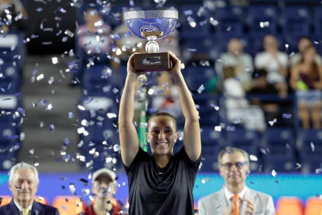 August 29, 2026, Monterrey, Nuevo Leon, Mexico: Diane Parry (FRA) celebrates the championship during the Monterrey Open WTA, Tennis Damen 500 final upon defeating Elise Mertens (BEL) at the GNP Stadium in Monterrey, Nuevo Leon. Parry won 6:4, 0:6, 6:3. Monterrey Mexico - ZUMAo125 20260829_zip_o125_019 Copyright: xAntonioxOjedax