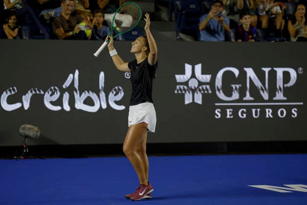 August 29, 2026, Monterrey, Nuevo Leon, Mexico: Diane Parry (FRA) celebrates against Elise Mertens (BEL) during the Monterrey Open WTA, Tennis Damen 500 final at the GNP Stadium in Monterrey, Nuevo Leon. Parry won 6:4, 0:6, 6:3. Monterrey Mexico - ZUMAo125 20260829_zip_o125_017 Copyright: xAntonioxOjedax