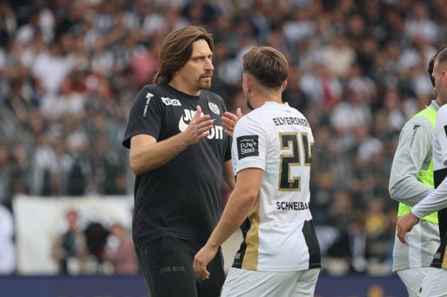 29.08.2026, Fussball, Herren, 1. Bundesliga, Saison 2026 2027, SV 07 Elversberg - Bayer 04 Leverkusen, Trainer Vincent Wagner (SV 07 Elversberg), Luca Schnellbacher (SV 07 Elversberg) Elversberg Ursapharm-Arena an der Kaiserlinde Saarland Deutschland (DEU) *** August 29, 2026, Soccer, Men s, 1. Bundesliga, 2026–2027 Season, SV 07 Elversberg vs. Bayer 04 Leverkusen, Coach Vincent Wagner (SV 07 Elversberg), Luca Schnellbacher (SV 07 Elversberg), Elversberg Ursapharm Arena an der Kaiserlinde, Saarland, Germany (DEU) Copyright: xSebastianxBachx