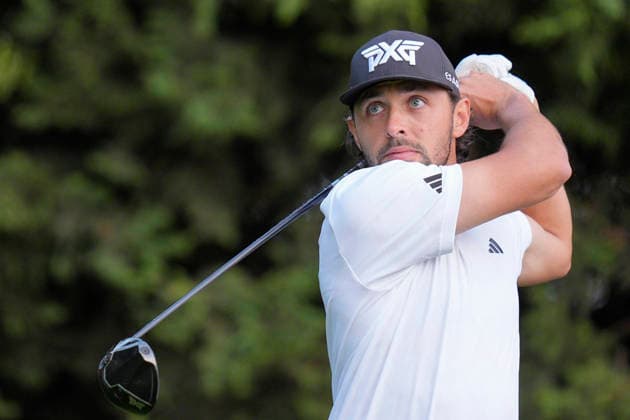 SUTTON COLDFIELD, ENGLAND - AUG 30: Marco Penge (ENG) plays from the ninth tee during the delayed Round 3 at the 2026 Husqvarna British Masters at The Belfry, Sutton Coalfield on August 30, 2026 in Warwickshire, England The 2026 Husqvarna British Masters