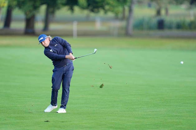SUTTON COLDFIELD, ENGLAND - AUG 30: Oliver Lindell (FIN) plays from the eighteenth fairway during the delayed Round 3 at the 2026 Husqvarna British Masters at The Belfry, Sutton Coalfield on August 30, 2026 in Warwickshire, England The 2026 Husqvarna British Masters