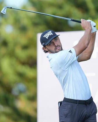 SUTTON COLDFIELD, ENGLAND - AUG 30: Marco Penge (ENG) plays from the twelfth tee during the delayed Round 3 at the 2026 Husqvarna British Masters at The Belfry, Sutton Coalfield on August 30, 2026 in Warwickshire, England The 2026 Husqvarna British Masters
