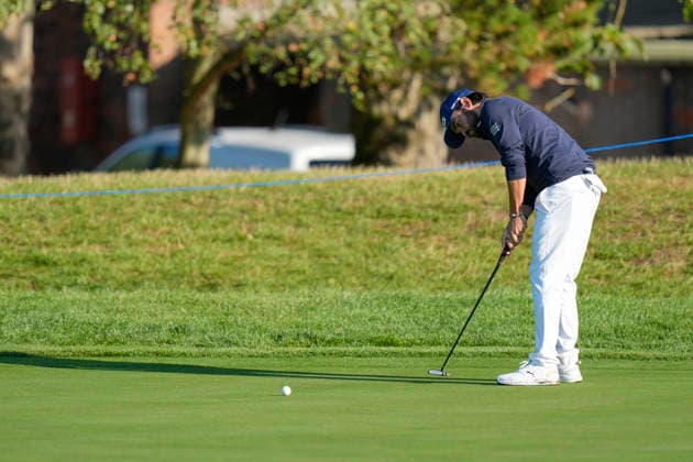 SUTTON COLDFIELD, ENGLAND - AUG 30: Angel Hidalgo (ESP) putts for birdie on the seventeenth green during the delayed Round 3 at the 2026 Husqvarna British Masters at The Belfry, Sutton Coalfield on August 30, 2026 in Warwickshire, England The 2026 Husqvarna British Masters