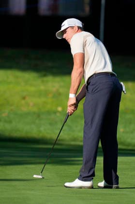 SUTTON COLDFIELD, ENGLAND - AUG 30: Niklas Norgaard Moller (DEN) putts on the sixteenth green during the delayed Round 3 at the 2026 Husqvarna British Masters at The Belfry, Sutton Coalfield on August 30, 2026 in Warwickshire, England The 2026 Husqvarna British Masters