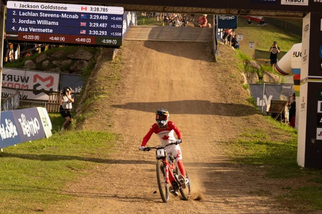 IPA87930367 - Goldstone Jackson (CAN) during the Men s Elite Downhill race at the Val di Sole UCI Mountain Bike World Championships—DHI race at Val di Sole Downhill—on August 29, 2026.  Copyright: xFabioxAverna IPAxSportx xx 87930367