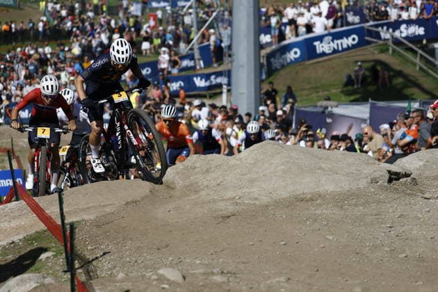 30.08.2026, Daolasa di Commezzadura, Val di Sole Bikeland, 2026 UCI MTB World Championship, WM, Weltmeisterschaft Men U23 s XCO (cross country olympic) Thibaut Francois Baudry 3 (ESP), Sivert Ekroll 7 (NOR) and Benjamin Kruger 10 (GER) Daolasa di Commezzadura Val di Sole Bikeland Trento Italy Copyright: xJustPictures.ch FrancescoxMinghettix jp-en-FrMi-_NG_0041