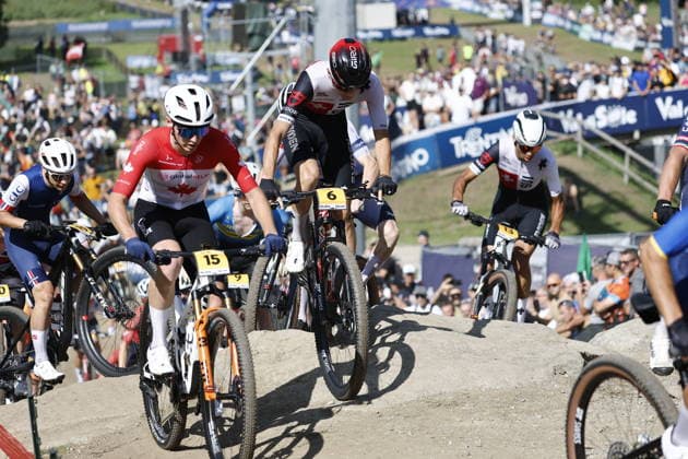 30.08.2026, Daolasa di Commezzadura, Val di Sole Bikeland, 2026 UCI MTB World Championship, WM, Weltmeisterschaft Men U23 s XCO (cross country olympic) Nicolas Halter 6 (SUI) and Khalid Sidahmed 13 (SUI) Daolasa di Commezzadura Val di Sole Bikeland Trento Italy Copyright: xJustPictures.ch FrancescoxMinghettix jp-en-FrMi-_NG_0058