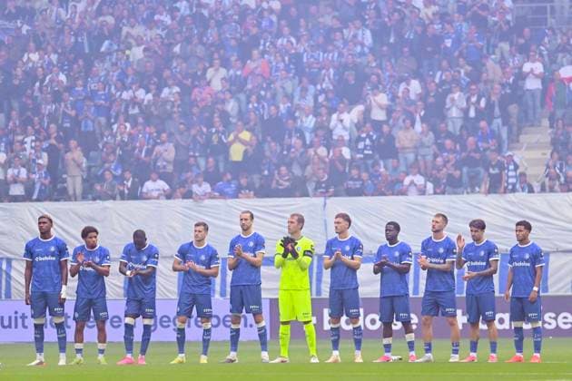 KAA Gent v Club Brugge - Jupiler Pro League GENT, BELGIUM - AUGUST 30 : Team AA Gent pictured during the Jupiler Pro League match between KAA Gent and Club Brugge on August 30, 2026 in Gent, Belgium, 30 08 2026 Gent Belgium  Copyright: xPeterxDexVoechtx