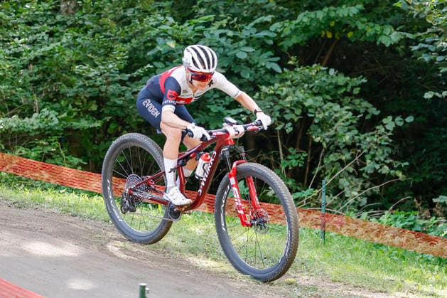 TRENTO, ITALY - AUGUST 30: Sina Frei from Switzerland in action during the Uci Mountainbike World Championship, WM, Weltmeisterschaft - Women Elite Cross-County World Championships at Val di Sole on August 30, 2026 in Trento, Italy. Trento Val di Sole Trento Italy Copyright: xJustPictures.ch FrancescoxMinghettix jp-en-EuSpIm-JP6_FRM_UCIWC_GRLXCO_30Aug_000211