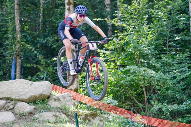 TRENTO, ITALY - AUGUST 30: Nicole Koller from Switzerland in action during the Uci Mountainbike World Championship, WM, Weltmeisterschaft - Women Elite Cross-County World Championships at Val di Sole on August 30, 2026 in Trento, Italy. Trento Val di Sole Trento Italy Copyright: xJustPictures.ch FrancescoxMinghettix jp-en-EuSpIm-JP6_FRM_UCIWC_GRLXCO_30Aug_000212