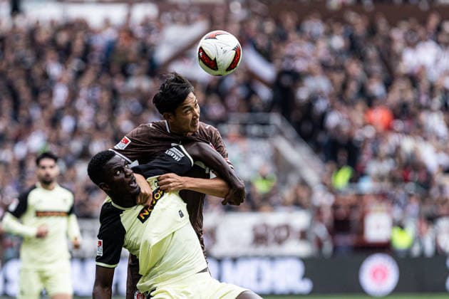 2. Fußball Bundesliga: FC St. Pauli - 1. FC Kaiserslautern; 30.08.2026 Maxwell Gyamfi (1. FC Kaiserslautern, 4), Taichi Hara (FC St. Pauli, 18) 2. Fußball Bundesliga 3.Spieltag: FC St. Pauli - 1. FC Kaiserslautern; Millerntor-Stadion, Hamburg, St. Pauli; 30.08.2026 DFL regulations prohibit any use of photographs as image sequences and or quasi video. *** 2 Bundesliga: FC St. Pauli 1, FC Kaiserslautern 30, Aug. 2026 Maxwell Gyamfi 1, FC Kaiserslautern, 4, Taichi Hara, FC St. Pauli, August 18, 2026, German Bundesliga, Matchday 3: FC St. Pauli 1, FC Kaiserslautern, Millerntor Stadium, Hamburg, St. Pauli, August 30, 2026. DFL regulations prohibit any use of photographs as image sequences and or quasi-video. Copyright: xBEAUTIFULxSPORTS Buriakovx