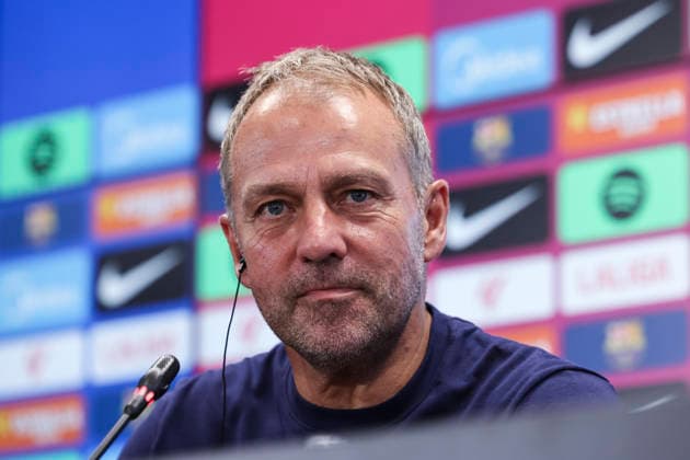 August 30, 2026, Sant Joan Despi, Barcelona, Spain: Hansi Flick, head coach of FC Barcelona, Barca attends his press conference, PK, Pressekonferenz during the training day of FC Barcelona ahead the Spanish League, LaLiga EA Sports, football match against Rayo Vallecano at Ciudad Esportiva Joan Gamper on August 30, 2026 in Sant Joan Despi, Barcelona, Spain. Sant Joan Despi Spain - ZUMAa181 20260830_zaa_a181_030 Copyright: xJavierxBorregox