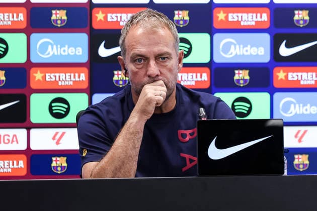 August 30, 2026, Sant Joan Despi, Barcelona, Spain: Hansi Flick, head coach of FC Barcelona, Barca attends his press conference, PK, Pressekonferenz during the training day of FC Barcelona ahead the Spanish League, LaLiga EA Sports, football match against Rayo Vallecano at Ciudad Esportiva Joan Gamper on August 30, 2026 in Sant Joan Despi, Barcelona, Spain. FC Barcelona Training And Press Conference - LaLiga EA Sports - ZUMAa181 20260830_zaa_a181_031 Copyright: xJavierxBorregox