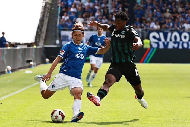 30.08.2026, xtvx, Fussball 2.Bundesliga, SV Darmstadt 98 - Hannover 96 v.l. Zweikampf, Duell, duel, tackle, compete Yosuke Furukawa (SV Darmstadt 98) Ime Okon (Hannover 96) (DFL DFB REGULATIONS PROHIBIT ANY USE OF PHOTOGRAPHS as IMAGE SEQUENCES and or QUASI-VIDEO) Darmstadt *** August 30, 2026, xtvx, Soccer 2. Bundesliga, SV Darmstadt 98 vs. Hannover 96: Tackle, duel, tackle, compete Yosuke Furukawa SV Darmstadt 98 Ime Okon Hannover 96 DFL DFB REGULATIONS PROHIBIT ANY USE OF PHOTOGRAPHS AS IMAGE SEQUENCES AND OR QUASI-VIDEO Darmstadt