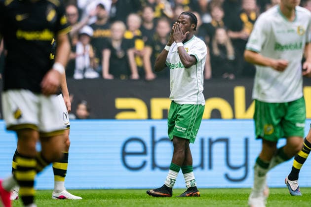 260830 Hammarbys Frank Junior Adyei deppar under fotbollsmatchen i Allsvenskan mellan AIK och Hammarby den 30 augusti 2026 i Stockholm. Copyright: JESPERxZERMAN BB260830JZ017