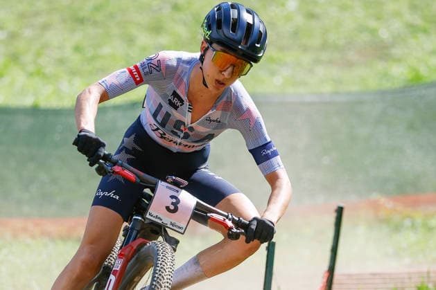 TRENTO, ITALY - AUGUST 30: Savilia Blunk from the United States in action during the Uci Mountainbike World Championship, WM, Weltmeisterschaft - Women Elite Cross-County World Championships at Val di Sole on August 30, 2026 in Trento, Italy. Trento Val di Sole Trento Italy Copyright: xJustPictures.ch FrancescoxMinghettix jp-en-EuSpIm-JP6_FRM_UCIWC_GRLXCO_30Aug_000239