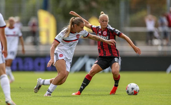 GER, Frankfurt, Eintracht Frankfurt vs 1. FC Nürnberg, Google Pixel Frauen Bundesliga, Fussball, DFB, Spielzeit 2026 2027, Stadion am Brentanobad, 2. Spieltag im Bild v.l.: Emöke Papai (FC Nürnberg Frauen 15). Hanna Bennison (Eintracht Frankfurt Frauen 8) DFB DFL REGULATIONS PROHIBIT ANY USE OF PHOTOGRAPHS AS IMAGE SEQUENCES AND OR QUASI-VIDEO, 30.08.2026 *** GER, Frankfurt, Eintracht Frankfurt vs. 1. FC Nuremberg, Google Pixel Women s Bundesliga, Soccer, DFB, 2026–2027 Season, Stadion am Brentanobad, Matchday 2 in pictures (from left): Emöke Papai (1. FC Nürnberg Women), 15 Hanna Bennison (Eintracht Frankfurt Women), 8 DFB DFL REGULATIONS PROHIBIT ANY USE OF PHOTOGRAPHS AS IMAGE SEQUENCES AND OR QUASI-VIDEO, August 30, 2026 Copyright: HMBxMedia HendrikxHamelau