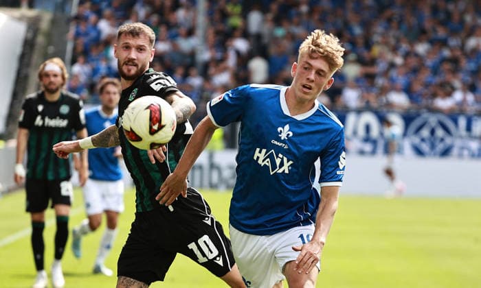 30.08.2026, xtvx, Fussball 2.Bundesliga, SV Darmstadt 98 - Hannover 96 v.l. Zweikampf, Duell, duel, tackle, compete Marcel Hartel (Hannover 96) Nicolas Verkooijen (SV Darmstadt 98) (DFL DFB REGULATIONS PROHIBIT ANY USE OF PHOTOGRAPHS as IMAGE SEQUENCES and or QUASI-VIDEO) Darmstadt *** August 30, 2026, xtvx, Soccer 2. Bundesliga, SV Darmstadt 98 vs. Hannover 96, tackle, duel, tackle, compete: Marcel Hartel (Hannover 96) vs. Nicolas Verkooijen (SV Darmstadt 98). DFL and DFB regulations prohibit any use of photographs as image sequences and or quasi-video. Darmstadt