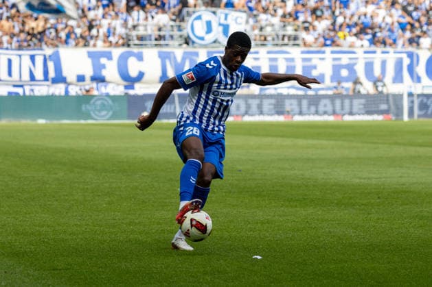Deutschland: 2.Bundesliga, Saison 2026 2027, 30.08.2026, 3. Spieltag, 1.FC Magdeburg vs Holstein Kiel, Avnet Arena : Pierre Nadjombe (1.FC Magdeburg, 28) am Ball *** Germany 2. Bundesliga, 2026–2027 Season, August 30, 2026, Matchday 3, 1. FC Magdeburg vs. Holstein Kiel, Avnet Arena Pierre Nadjombe, 1. FC Magdeburg, 28 on the ball Copyright: xMichellexLukax