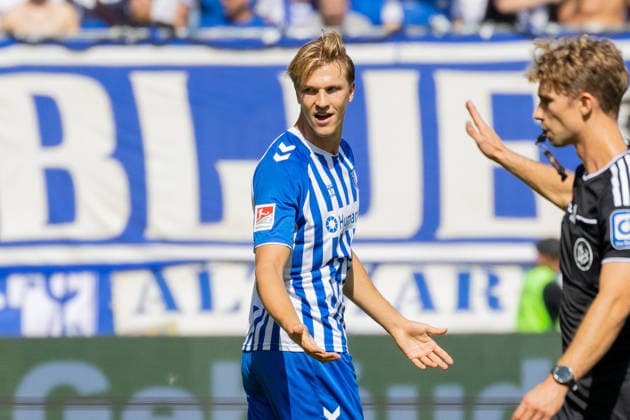 Deutschland: 2.Bundesliga, Saison 2026 2027, 30.08.2026, 3. Spieltag, 1.FC Magdeburg vs Holstein Kiel, Avnet Arena : Luka Hyrylaeinen (1.FC Magdeburg, 38) Geste, Gestik, Emotion *** Germany 2. Bundesliga, 2026–2027 Season, August 30, 2026, Matchday 3, 1. FC Magdeburg vs. Holstein Kiel, Avnet Arena, Luka Hyrylaeinen (1. FC Magdeburg), 38 gestures, body language, emotion Copyright: xMichellexLukax