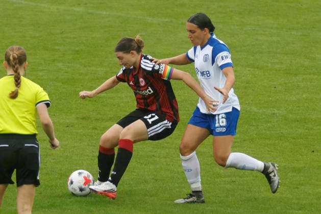 30.08.2026, Hänsch-Arena, Meppen, GER, 2. Bundesliga, Frauen: SV Meppen vs Eintracht Frankfurt II, Rahel Lang (SV Meppen 16) DFL REGULATIONS PROHIBIT ANY USE OF PHOTOGRAPHS AS IMAGE SEQUENCES AND OR QUASI-VIDEO. Meppen Niedersachsen Hänsch-Arena