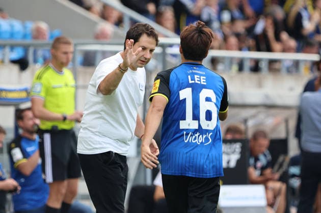30.08.2026, Fussball, Herren, 3. Liga, Saison 2026 2027, 1. FC Saarbrücken - FC Hansa Rostock, Torjubel zum 1:1, Torschütze: Seung-Joon Lee (1. FC Saarbrücken) Saarbrücken Ludwigsparkstadion Saarland Deutschland (DEU) Copyright: xSebastianxBachx