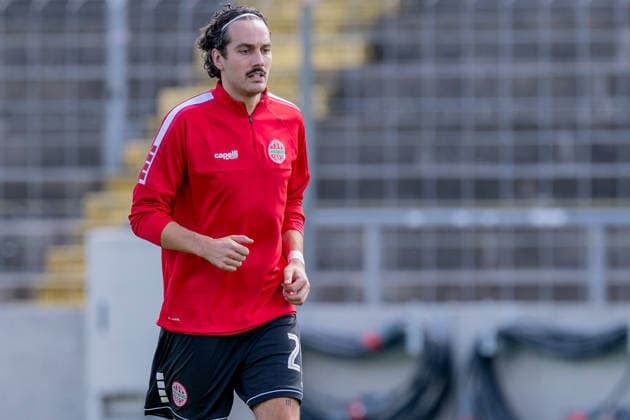 David Bauer (TSV 1882 Landsberg, 29) beim Aufwaermen GER, TSV 1860 Muenchen vs. TSV Landsberg 1882, Fussball, Regionalliga Bayern, 6. Spieltag, Saison 2026 2027, 30.08.2026. (DFL DFB REGULATIONS PROHIBIT ANY USE OF PHOTOGRAPHS as IMAGE SEQUENCES and or QUASI-VIDEO). Foto: HMB Media Heike Feiner Copyright: HMBxMedia HeikexFeiner