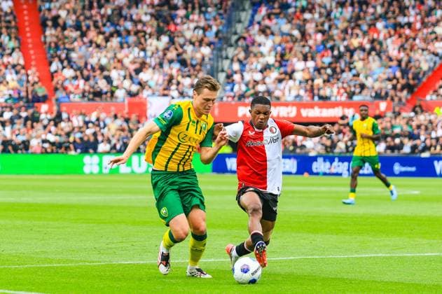 ROTTERDAM , 30-08-2026. Stadion de Kuip , season 2026 2027 , Dutch Eredivisie Football , match between Feyenoord and ADO Den Haag , picture shows, Milan Hokke and Givairo Read Feyenoord - ADO  x206244586x Copyright:
