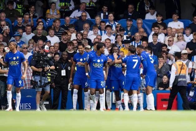 Romeo Lavia of Chelsea scores and celebrates 1-0 Chelsea v Brighton and Hove Albion, Premier League Football, Football, Stamford Bridge, London, UK - 30 Aug 2026London Stamford Bridge United Kingdom EDITORIAL USE ONLY No use with unauthorised audio, video, data, fixture lists, club league logos or live services. Online in-match use limited to 120 images, no video emulation. No use in betting, games or single club league player publications.  Copyright: xIanxTuttle Shutterstockx 17119079z