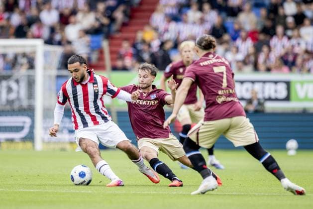 TILBURG - (lr) Eser Gürbüz of Willem II and Dirk Proper of SC Heerenveen during the Dutch Eredivisie match between Willem II and SC Heerenveen at the Koning Willem II Stadion on 30 August 2026 in Tilburg, the Netherlands. MORITZ MUELLER ANP 2026 27 Eredivisie xVIxANPxSportx xxANPxIVx 566595560 originalFilename: 566595560.jpg