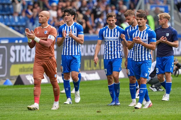 30.08.2026, xydrx, Fußball, 2. Fußball Bundesliga, 1.FC Magdeburg - Holstein Kiel, Saison 2026 2027, Avnet Arena: Dominik Reimann (1.FC Magdeburg, 1) Anselmo Garcia MacNulty (1.FC Magdeburg, 3) Alexander Nollenberger (1.FC Magdeburg, 17) Paul Jaeckel (1.FC Magdeburg, 6) bejubeln den Sieg DFB regulations prohibit any use of photographs as image sequences and or quasi-video. *** August 30, 2026, xydrx, Soccer, 2. Bundesliga, 1. FC Magdeburg vs. Holstein Kiel, 2026–2027 season, Avnet Arena, Dominik Reimann (1. FC Magdeburg), 1 Anselmo Garcia MacNulty, 1 FC Magdeburg; 3 Alexander Nollenberger, 1 FC Magdeburg; 17 Paul Jaeckel, 1 FC Magdeburg; 6 celebrating the victory. DFB regulations prohibit any use of photographs as image sequences and or quasi-video. Copyright: HMBxMedia YannisxDreimann