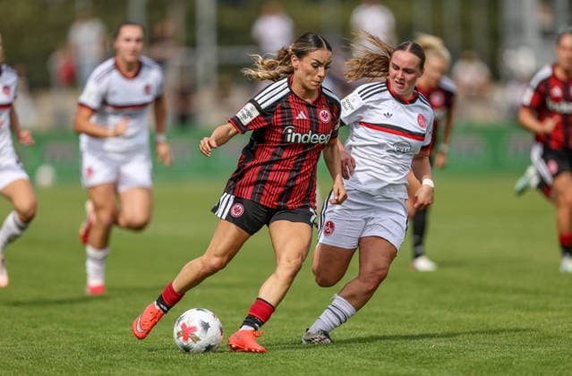 GER, Frankfurt, Eintracht Frankfurt vs 1. FC Nürnberg, Google Pixel Frauen Bundesliga, Fussball, DFB, Spielzeit 2026 2027, Stadion am Brentanobad, 2. Spieltag im Bild v.l.: Ereleta Memeti (Eintracht Frankfurt Frauen 7), Charline Coutel (FC Nürnberg Frauen 6), Zweikampf DFB DFL REGULATIONS PROHIBIT ANY USE OF PHOTOGRAPHS AS IMAGE SEQUENCES AND OR QUASI-VIDEO, 30.08.2026 *** GER, Frankfurt, Eintracht Frankfurt vs. 1. FC Nürnberg, Google Pixel Women s Bundesliga, Soccer, DFB, 2026–2027 Season, Stadion am Brentanobad, Matchday 2 in pictures (from left): Ereleta Memeti, Eintracht Frankfurt Women 7, Charline Coutel, FC Nürnberg Women 6, tackle. DFB and DFL regulations prohibit any use of photographs as image sequences and or quasi-video. August 30, 2026 Copyright: HMBxMedia HendrikxHamelau