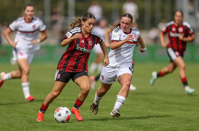 GER, Frankfurt, Eintracht Frankfurt vs 1. FC Nürnberg, Google Pixel Frauen Bundesliga, Fussball, DFB, Spielzeit 2026 2027, Stadion am Brentanobad, 2. Spieltag im Bild v.l.: Ereleta Memeti (Eintracht Frankfurt Frauen 7), Charline Coutel (FC Nürnberg Frauen 6), Zweikampf DFB DFL REGULATIONS PROHIBIT ANY USE OF PHOTOGRAPHS AS IMAGE SEQUENCES AND OR QUASI-VIDEO, 30.08.2026 *** GER, Frankfurt, Eintracht Frankfurt vs. 1. FC Nürnberg, Google Pixel Women s Bundesliga, Soccer, DFB, 2026–2027 Season, Stadion am Brentanobad, Matchday 2 in pictures (from left): Ereleta Memeti, Eintracht Frankfurt Women 7, Charline Coutel, FC Nürnberg Women 6, tackle. DFB and DFL regulations prohibit any use of photographs as image sequences and or quasi-video. August 30, 2026 Copyright: HMBxMedia HendrikxHamelau